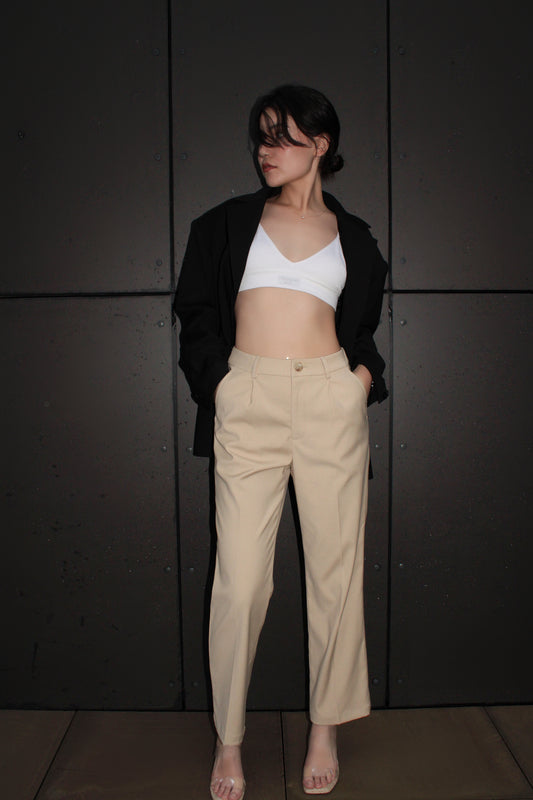 High waist straight-leg tailored trousers