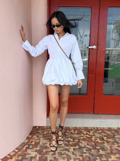 Bubble Hem Mini Shirt Dress
